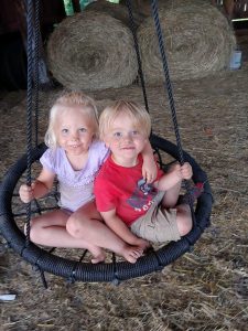 Fun on the barn swing
